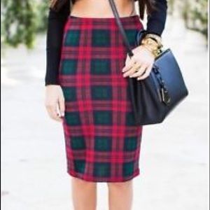 Topshop Plaid Bodycon Midi Skirt